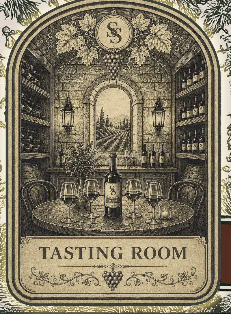 The candlelit Tasting Room at the centre of the board